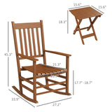 Outsunny Wooden Rocking Chair Set w/Foldable Side Table, Outdoor Rocker Chairs with Curved Armrests, High Back & Slatted Seat for Garden, Balcony, Porch, Supports Up to 352 lbs., Teak Outsunny