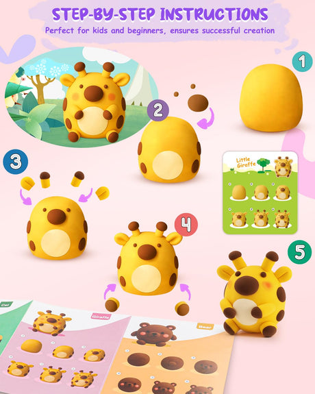 Air Dry Clay Kit 12 Animals, Modeling Clay 12 Boxes for Kids with Sculpting Tools and Tutorials, Model Magic Soft & Odorless, DIY Art Crafts Gifts for Party Favors Classroom Travel Roewioka