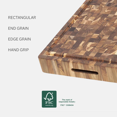 Teakhaus Butcher Block Carving Board - Extra Thick Cutting Board with Juice Groove and Grip Handles - Teak End Grain Wood - Knife Friendly - FSC Teakhaus