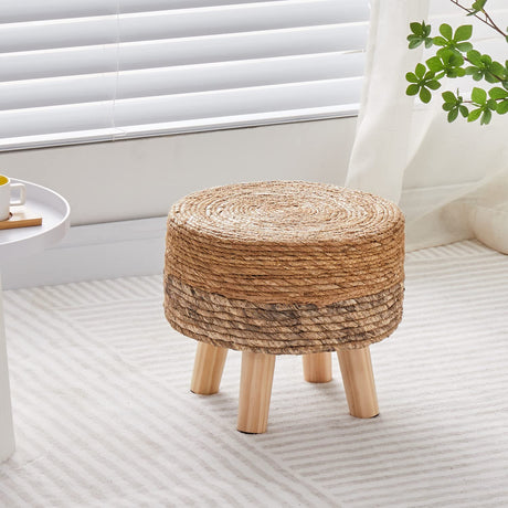 Cpintltr Ottoman Outdoor Sea Grass Stool Poufs Hand Woven Round Foot Stool for Sofa Desk Soft Step Stool Padded Foot Rest Multiple Colors Decorative Furniture Natural/Brown Cpintltr