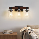 Aixialin Farmhouse Wood Vanity Light for Bathroom, 3-Light Wood Bathroom Vanity Light Fixtures Over Mirror, Rustic Sconces Wall Lighting with Metal Lampshade for Bathroom, Bedroom, Hallway Aixialin