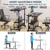 Height Adjustable Standing Desk with Power Outlets, 32" Manual Stand Up Desk with Storage Shelves Small Mobile Rolling Computer Desk Portable Laptop Table with Wheels for Home Office, Black armocity