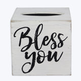 Young's Inc. Wood Bless You Tissue Box Cover - Tissue Holder for Farmhouse Bathroom Decor - Charming Rustic Bathroom Decor - 6" L x 6" W x 6" H Young's Inc