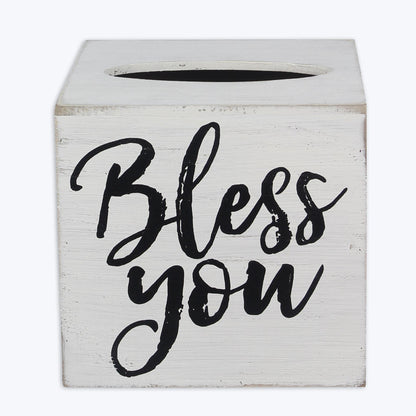 Young's Inc. Wood Bless You Tissue Box Cover - Tissue Holder for Farmhouse Bathroom Decor - Charming Rustic Bathroom Decor - 6" L x 6" W x 6" H