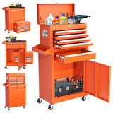 Greenvelly Metal Tool Chest,5-Drawer Rolling Tool Cart with Wheels,2 in 1 Detachable Tool Cabinets,Liners and Locking System for Warehouse, Garage,Workshop, Barbershop(Orange) Greenvelly