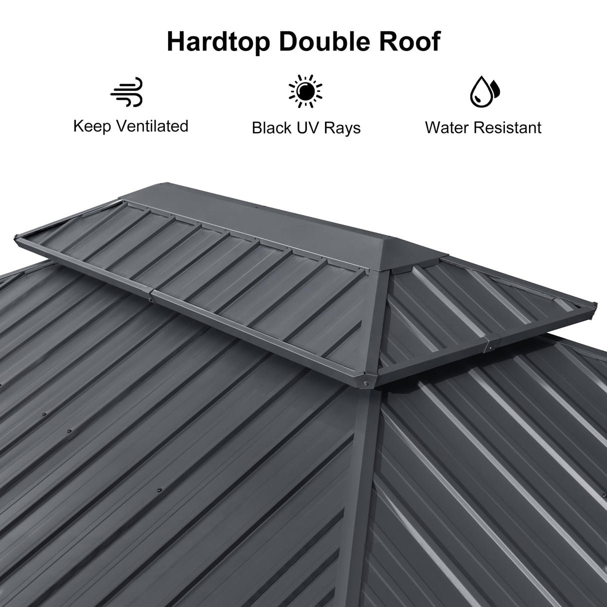 PURPLE LEAF 12' X 14' Hardtop Gazebo Patio Hardtop Gazebo with Heavy Duty Galvanized Steel Double Roof for Patio Lawn Garden, Netting and Curtains Included, Grey PURPLE LEAF