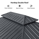 PURPLE LEAF 12' X 14' Hardtop Gazebo Patio Hardtop Gazebo with Heavy Duty Galvanized Steel Double Roof for Patio Lawn Garden, Netting and Curtains Included, Grey PURPLE LEAF