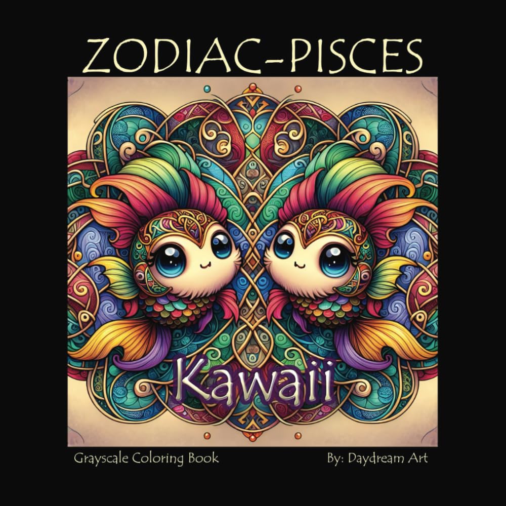 Kawaii Zodiac Pisces Grayscale Coloring Book: 40 Pages of Adorable Pisces Pictures