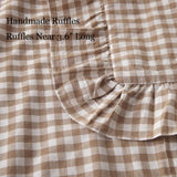 Silnuo 2 Pack Taupe/White Plaid Ruffle Throw Pillow Covers Farmhouse Checkered Chic Washed Cotton Pillowcases Gingham Pillow Shams for Bed, Sofa, Living Room-20"x20" Silnuo