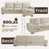 PARKOL 99" L-Shaped Sectional Couch with Storage, Sofa with Reversible Chaise, USB Type-C Charging, Chenille Fabric, Removable Cushion Covers, for Small Space, Apartment, Living Room, Beige PARKOL