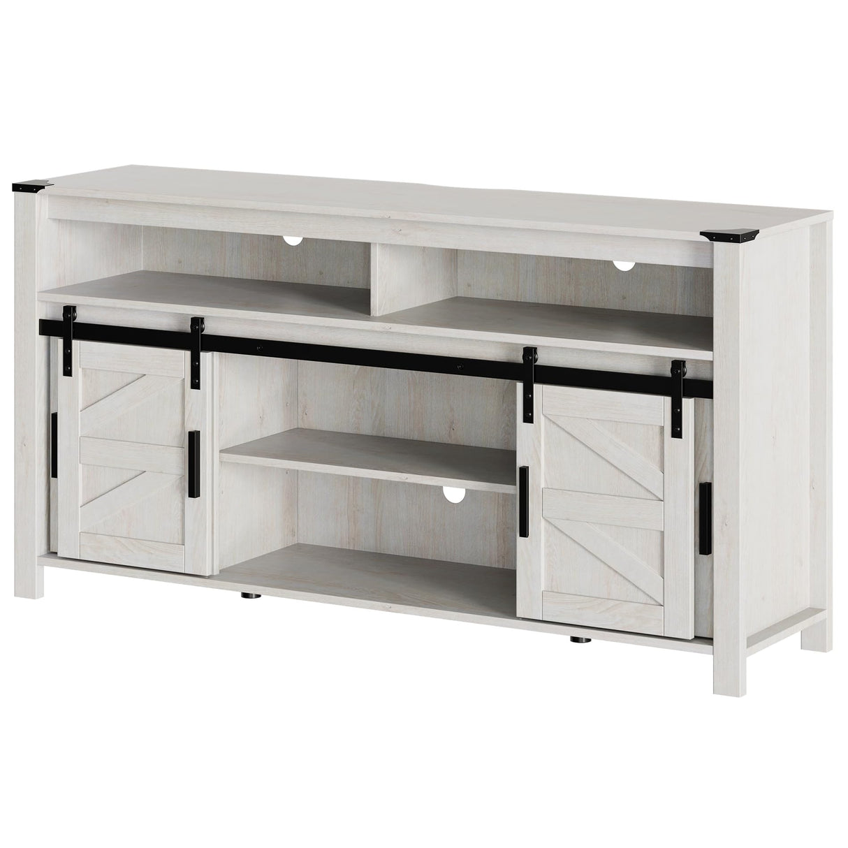WAMPAT Farmhouse TV Stand for 65 Inch TV, Antique White Wood Entertainment Center with Sliding Barn Doors and Mesh Doors, Tall Media Console with Open Storage Space for Living Room, 59x15.4x31 WAMPAT
