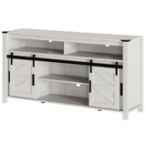 WAMPAT Farmhouse TV Stand for 65 Inch TV, Antique White Wood Entertainment Center with Sliding Barn Doors and Mesh Doors, Tall Media Console with Open Storage Space for Living Room, 59x15.4x31 WAMPAT