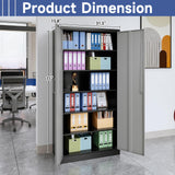 Anxxsu Metal Garage Storage Cabinet, 71" Locking Storage Cabinet with 2 Doors and 4 Adjustable Shelves, Lockable Metal Cabinet for Office,Home,Garage,Gym,School（Gray Black） Anxxsu