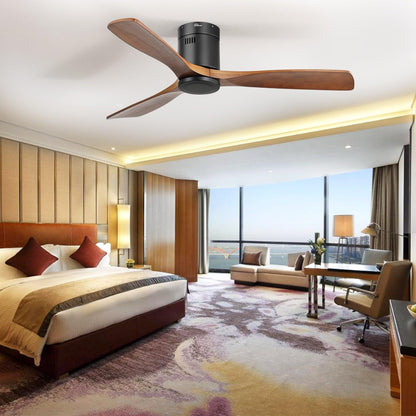 Sofucor 52 Inch Ceiling Fan Without Lights Flush Mount Ceiling Fan with Remote Control, Wood Blades Modern Outdoor Ceiling Fan No Light for Bedroom/Farmhouse/Patio/Indoor