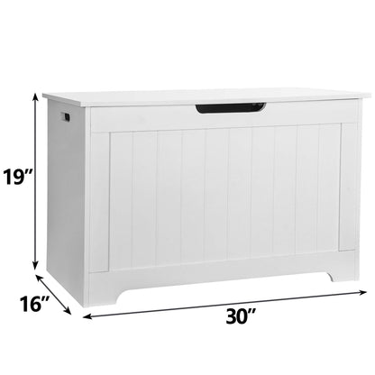 SUPER DEAL Storage Chest, 30 inches Chest Box Organizer with 2 Safety Hinges, Wooden Entryway Storage Bench, White