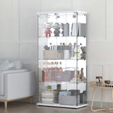 Display Cabinet with Mirror, Glass Door and Lock, 4-Shelf Fast Installation in 30Mins Curio Cabinet with 5mm Tempered Glass Floor Standing Bookshelf for Bedroom, Living Room, 65'' x32'' x14'', White GDJAASJI
