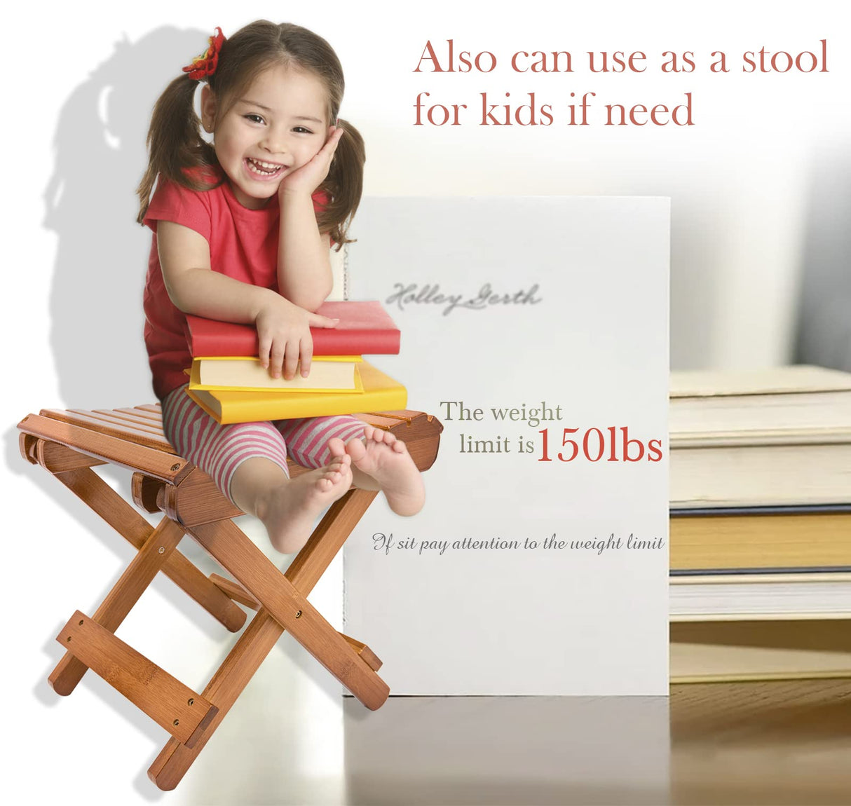 LOYPP Folding Bamboo Stool for Shower, Leg Shaving and Foot Rest, Natural Bamboo Folding Stool, Folding Bamboo Shower Seat, Fully Assembled, 12 Inch High LOYPP