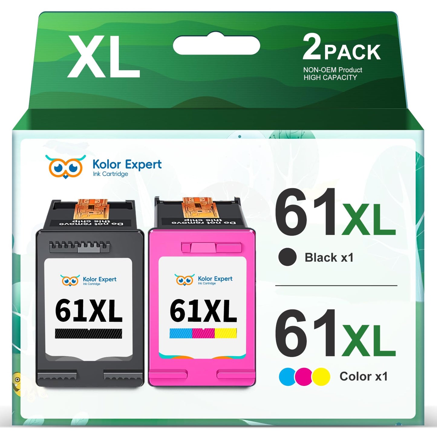 Kolor Expert Remanufactured HP Ink 61 61XL Replacement for HP 61 Ink Cartridge Combo Pack for Envy 4500 5530 4502 4501 5535 OfficeJet 4630 4635 DeskJet 2540 1000 1010 1510 Printers (1 Black, 1 Color)