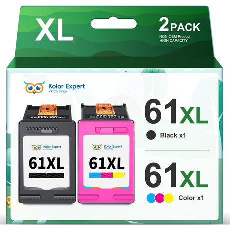 Kolor Expert Remanufactured HP Ink 61 61XL Replacement for HP 61 Ink Cartridge Combo Pack for Envy 4500 5530 4502 4501 5535 OfficeJet 4630 4635 DeskJet 2540 1000 1010 1510 Printers (1 Black, 1 Color) Kolor Expert
