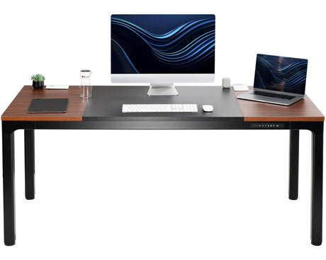VIVO Premium Electric 71 x 30 inch Height Adjustable Memory Stand Up Desk, Black 4-Leg Quad Motor Frame, Black and Dark Walnut Table Top, DESK-KIT-F10BD VIVO