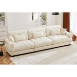 KEIKI 130" Oversized Velvet Modular Sectional Sofa with High-Density Foam Cushion and Bolstered Armrests, Upholstered Modern Style 3-Seater Cloud Couch with 5 Pillow, for Apartment, Living Room, Cream KEIKI