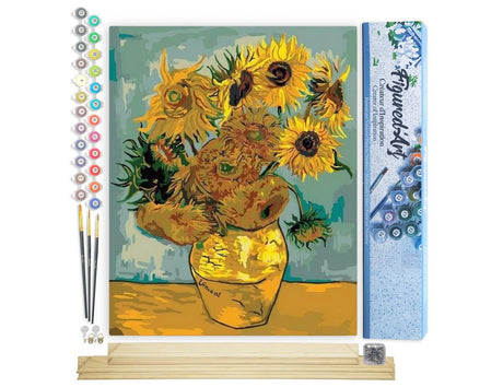Figured'Art Paint by Numbers Kit for Adults Van Gogh - Sunflowers 16"x20" - Craft Art Painting Rolled Canvas with DIY Wooden Frame Figured'Art