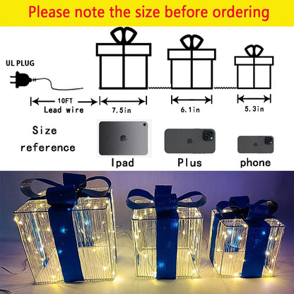 Christmas Decorations, Purtuemy Set of 3 Christmas Lighted Gift Boxes 140 LED Light up Xmas Present Ornament for Tree Indoor Outdoor Yard Holiday Door, Christmas Lights,Warm White, UL Plug