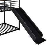 Merax Twin Over Twin Metal House Bunk Bed Frame with Slide, No Box Spring Needed, Black Merax