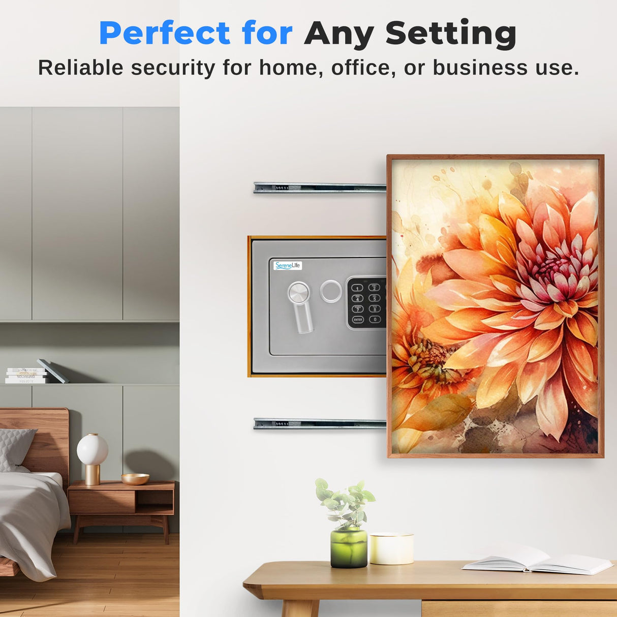 SereneLife Heavy Duty 9.1 x 6.7' Electronic Safe Box | Digital Touch Pad Lockbox with Code 2 Keys | Small Safe Box for Home/Office, Secure Cash, Jewelry, Firearms | Wall/Floor Mountable SereneLife