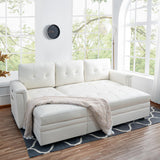 Naomi Home L-Shaped Sectional Sleeper Sofa with USB Ports - Convertible Pull-Out Bed, Ample Storage, Timeless Design, Durable Construction, White/Air Leather Naomi Home