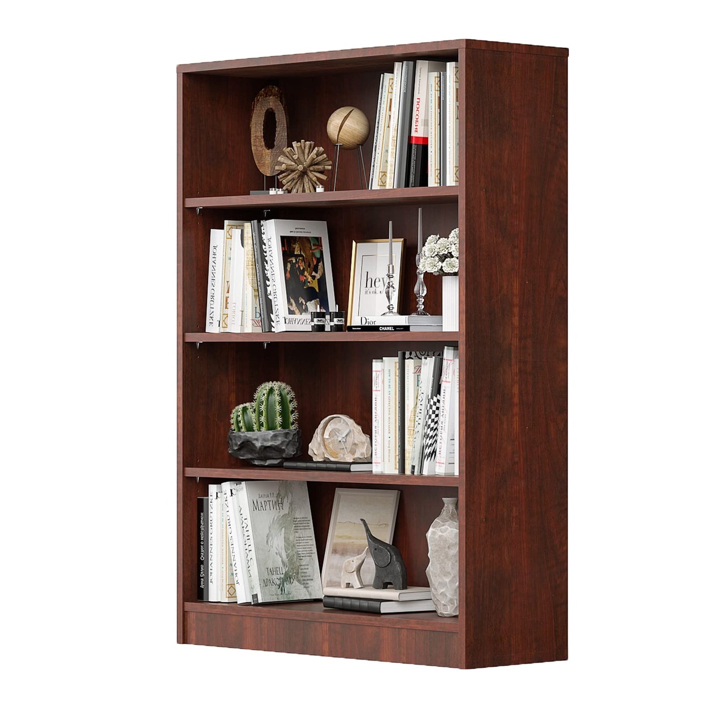 Sunon Cherry 4-Shelf Freestanding Wooden Bookcase for Home and Office - WoodArtSupply