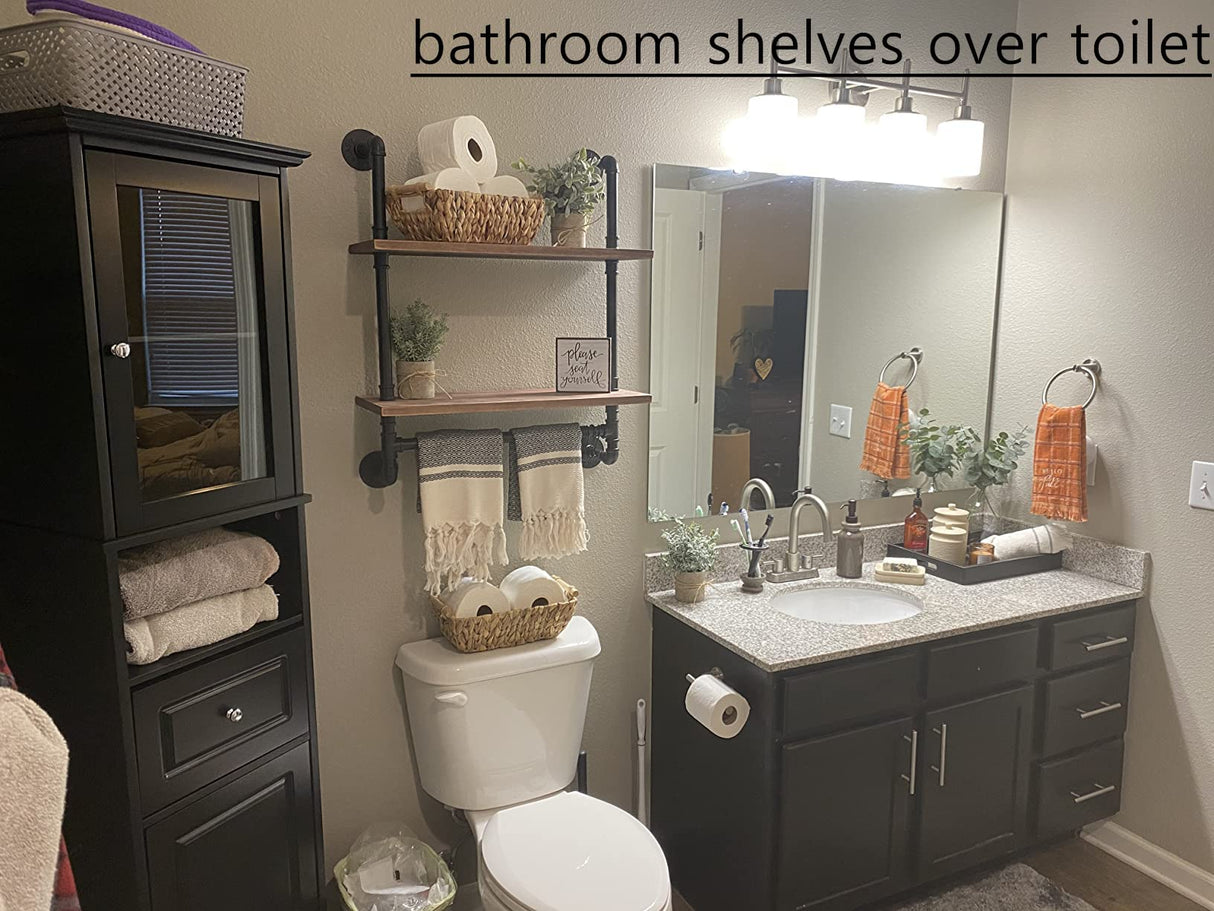 ROGMARS Industrial Pipe Shelf Floating Shelves for Bathroom,Farmhouse Shelves with Towel Bar, Towel Rack Over Toilet Shelf, Rustic Wall Wood Shelves 19.7 Inch ROGMARS