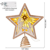 Christmas Star Tree Topper, Wooden 3D Star Glittered Hollow Plug-in Christmas Tree Topper Decoration with LED Light & 6-Hour Timer Function for Indoor Office Holiday Xmas 7.87" x 8.86" (White) Ovootok