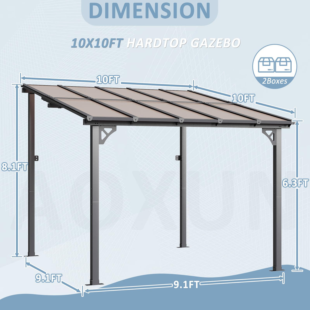 Aoxun 10’x 10’ Gazebo, Wall Mounted Gazebos Pergola, Outdoor Patio, Gazebo Awnings with Sloped Roof, for Backyard, Porch, Deck Aoxun