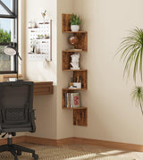VIMBER 5-Tier Corner Shelf Wall Mount, Corner Bookshelf, Industrial Corner Ladder Shelf, Modern Display Shelf for Living Room, Bedroom, Kitchen, Home Office, Bathroom, Rustci Brown UJSJ003F VIMBER