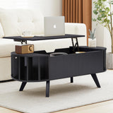 FurSch Wood Lift Top Coffee Table with Hidden Storage, 47.24" Oval Lift Table Top Curved Profile Design Conversation Table for Living Room, Office (Black) FurSch