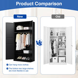 BYNSOE Metal Armoire Wardrobe Closet with 2 Doors 72'' Wardrobe Cabinet with Hanging Rail Metal Closet with Adjustable Shelves for Bedroom Require Assembly (Black, 72inch) BYNSOE