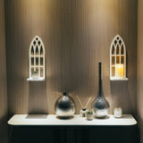 HPC Decor Candle Sconces Wall Decor Set of 2- Handmade Wall Sconce Candle Holder- White Window Shape Wood Wall Home Decor- Farmhouse Wall Decorations for Living Room, Bedroom, Bathroom, Dining Room HPC DEC R OUR HAPPY PLACE