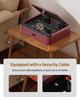 BILLCONCH Gun Safe for Handgun - Biometric Pistol Safe 4 Ways Quick Access with Fingerprint/Full-digital Keypad/Key/APP Lock and Security Cable for Nightstand Bedside Home - Burgundy Red BILLCONCH