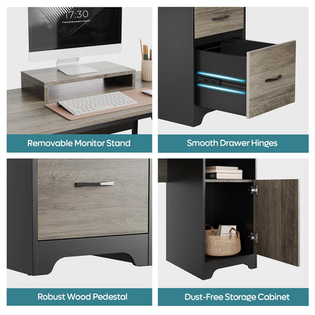 Bestier L Shaped Desk with File Drawers, 63" x 47" Office Computer Desk with Storage Cabinet, Corner Desk with Monitor Stand & Modesty Panel for Home Office, Dark Gray Bestier