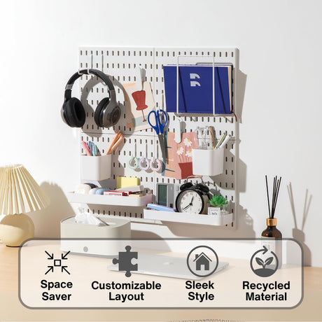 Keepo Pegboard Combination Kit, Pegboards and Accessories Modular Hanging for Wall Organizer, Crafts Organization, Ornaments Display, Nursery Storage, Peg Board (White, 22″×22″) Keepo