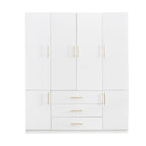 ModMakers 74.2"H Wooden 4 Doors 3 Drawers White Wood Wardrobe Closet Armoire Freestanding Closet Cabinet for Bedroom Bathroom Clothes Storage Closet Wardrobe with Hanging Rod, Wooden Clothes Organizer ModMakers