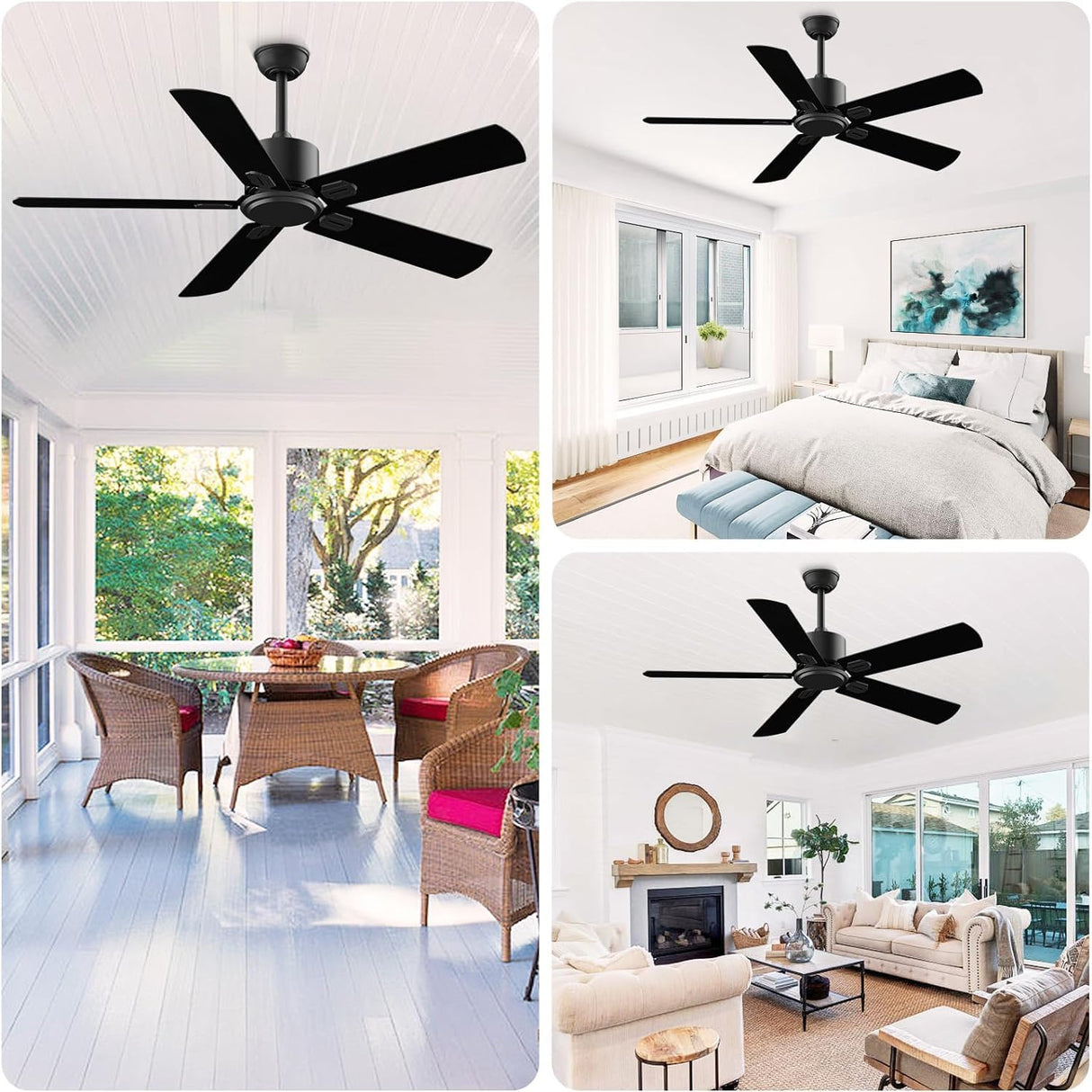 52 Inch Ceiling Fan No Light - Outdoor Indoor Flush Mount Low Profile DC Motor Fan with Remote, 5 Blades Reversible Silent Fan for Patio, Bedroom, Living Room, Garage Biukis