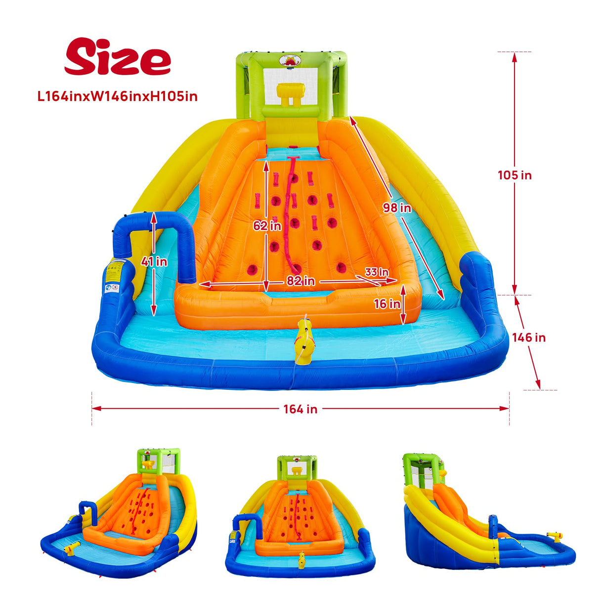WELLFUNTIME Inflatable Water Slide, Bounce House with Water Bucket, Deep Pool, Climbing Wall with Rope, Bouncy Castle with Air Blower WELLFUNTIME