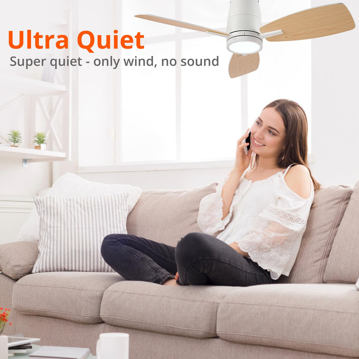 TALOYA 42inch Ceiling Fans with Lights and Remote Control, Quiet DC Motor, Double-faced Blades, Modern Low Profile Ceiling Fan for Bedroom, Living Room, Dining Room, Office TALOYA