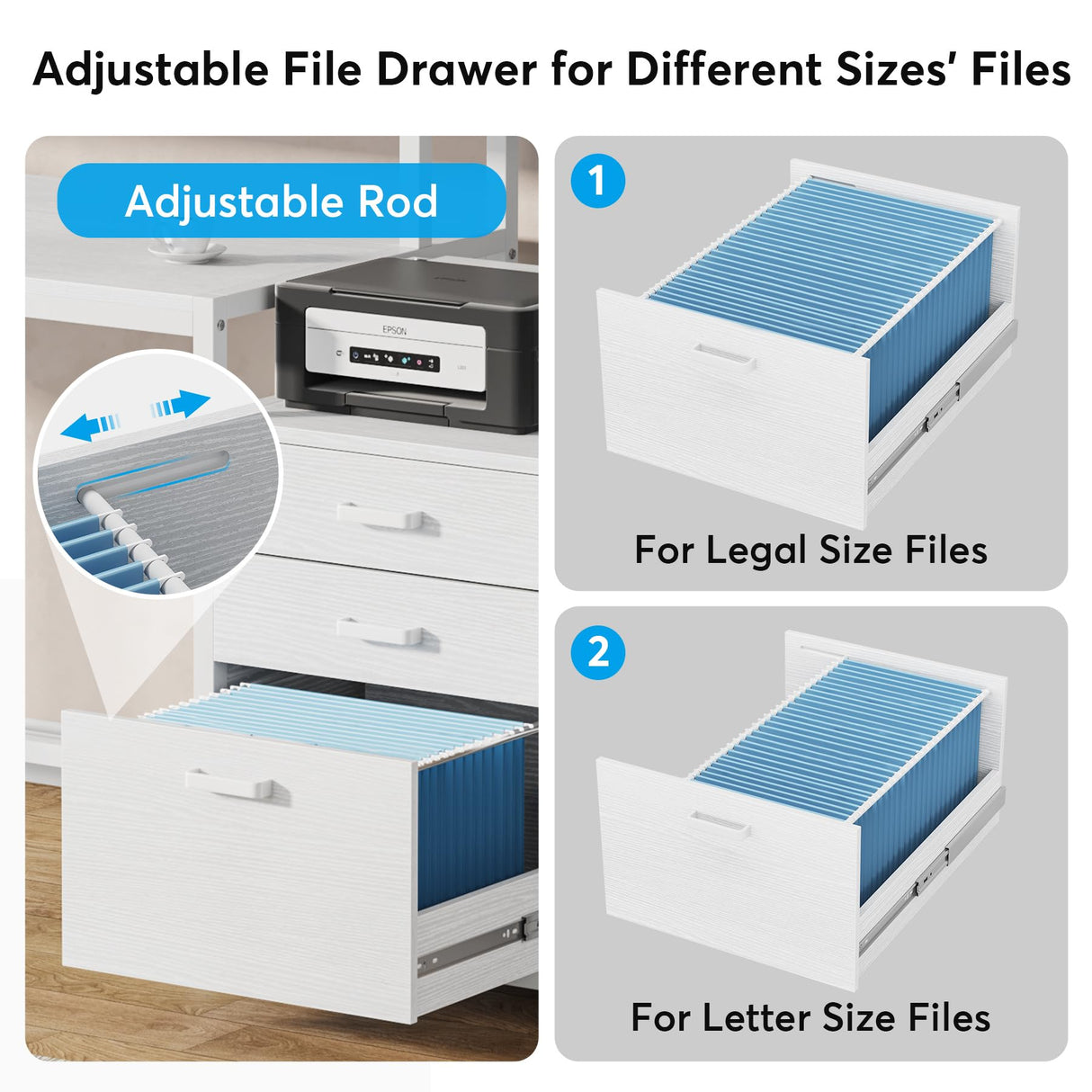 Tribesigns 63 Inch Computer Desk with File Drawer Cabinet, Ergonomic Office Desk with Monitor Stand, Computer Table with Printer Space, Wood PC Table Workstation Desk for Home Office, White Tribesigns