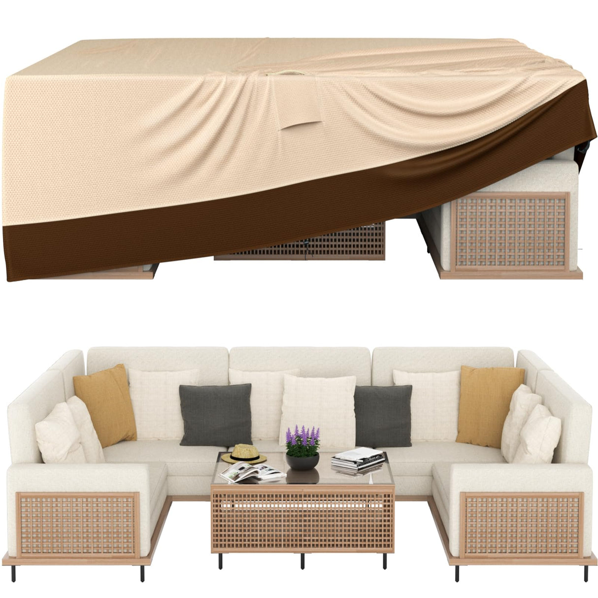 Ruimoy Patio Furniture Covers, Outdoor Furniture Cover Waterproof, General Purpose, Outside Table and Chair Covers, Heavy Duty 600D (108 Inch L x 82 Inch W x 27.9 Inch H)-Brown Ruimoy