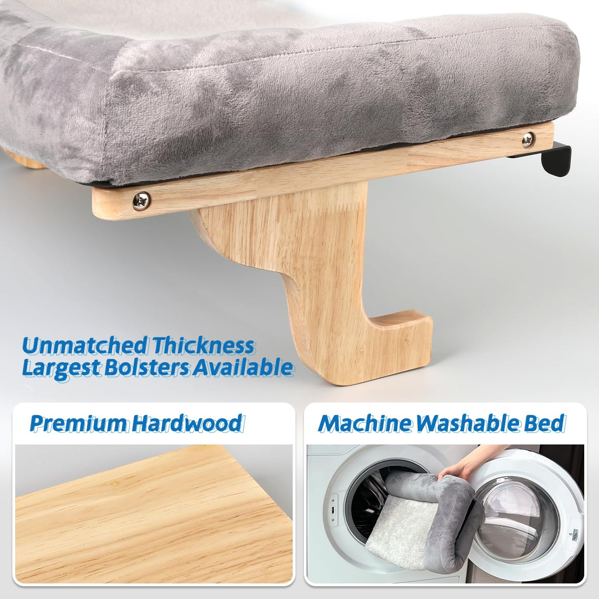 Zakkart Cat Perch for Window Sill with Bolster - Orthopedic Hammock Design with Premium Hardwood & Robust Metal Frame - Cat Window Seat for Large Cats and Kittens - Natural Color Wood with Gray Bed Zakkart