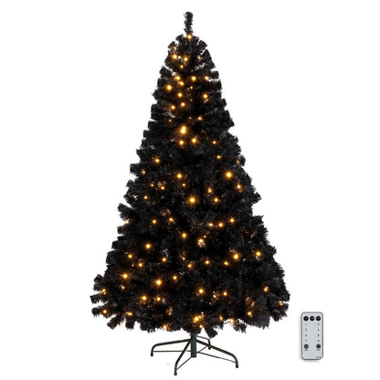 VINGLI 6ft Black Pre-lit Artificial Christmas Pine Tree with 250 Warm White Lights, Xmas Tree Holiday Party Decorations with Sturdy Metal Stand, Full 900 Tips Branch, 8 Color Modes