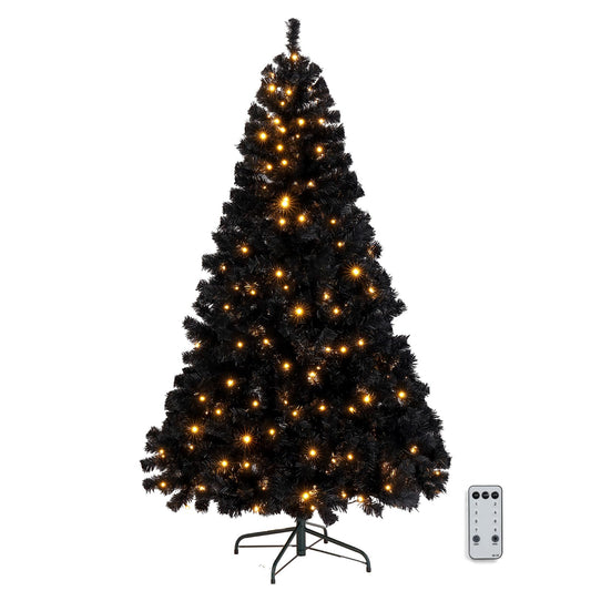 VINGLI 6ft Black Pre-lit Artificial Christmas Pine Tree with 250 Warm White Lights, Xmas Tree Holiday Party Decorations with Sturdy Metal Stand, Full 900 Tips Branch, 8 Color Modes